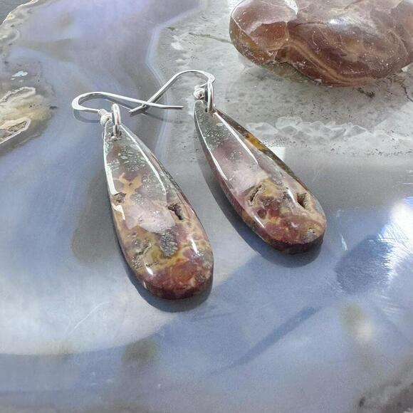 Sterling Elongated Teardrop Red Marcasite Slab Dangle Earrings For Women #226 - Picture 3 of 10